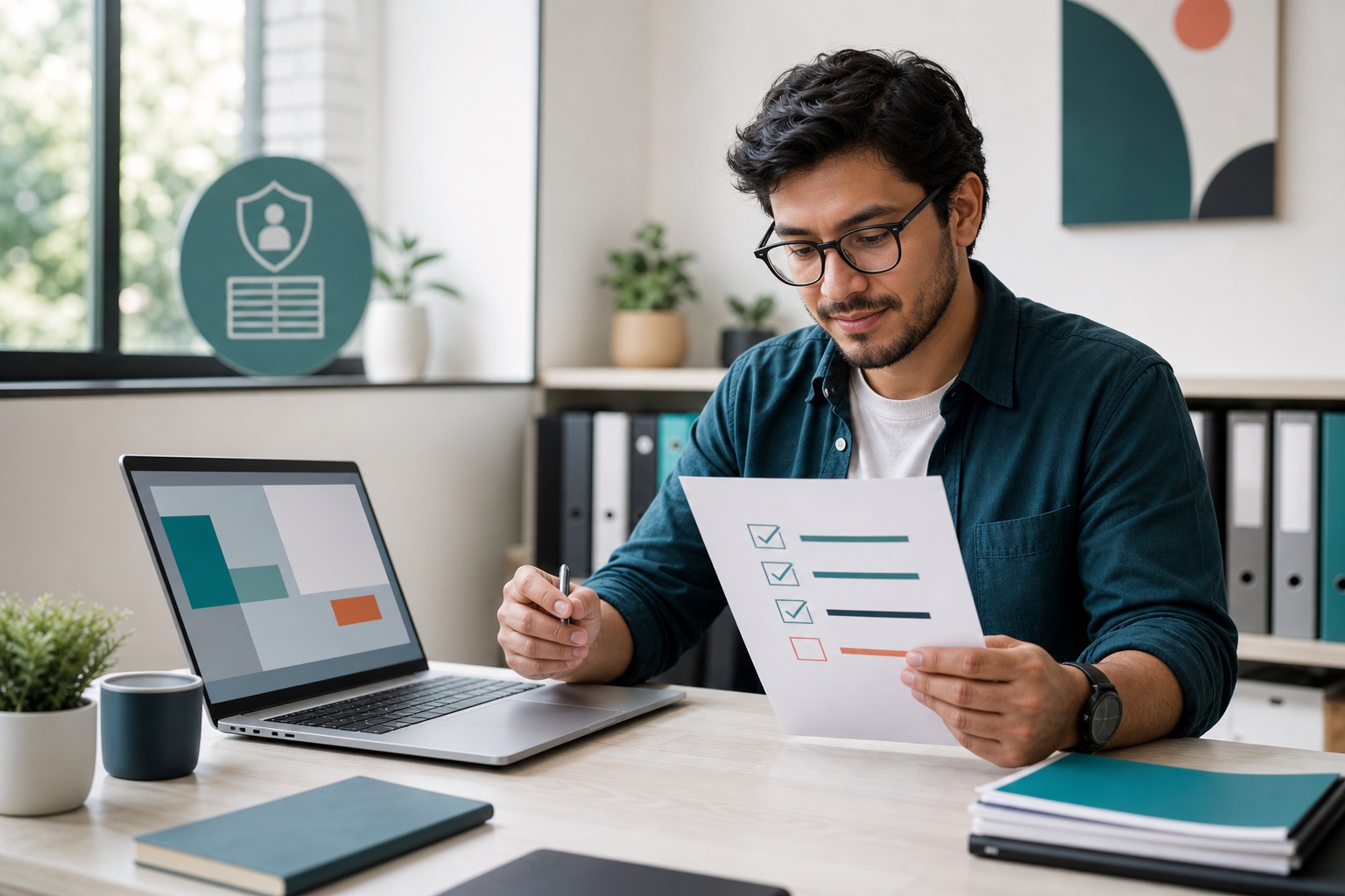 Profesional independiente revisando un checklist de preparación para la Ley 21.719 en Chile