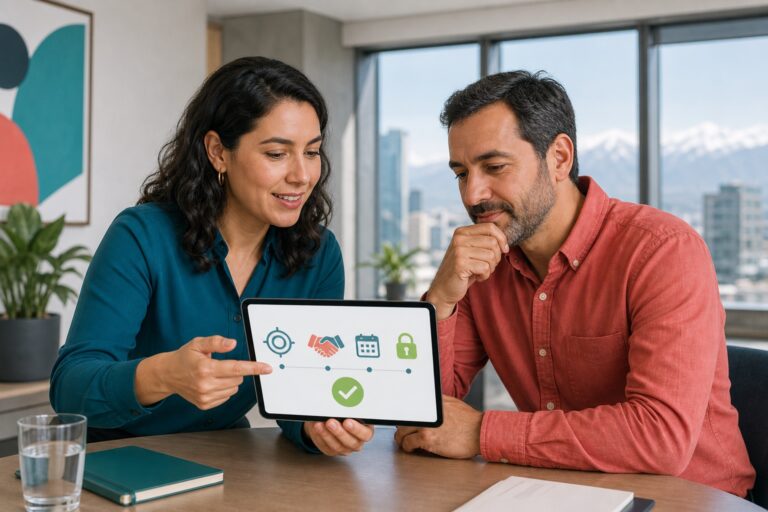 Profesional y cliente revisando juntos un consentimiento digital en una tableta